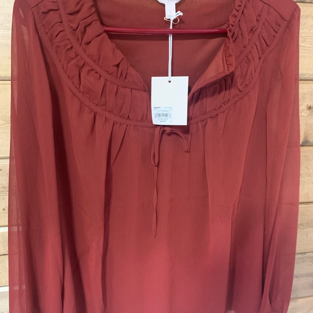 Red Lauren Conrad long sleeve blouse sz L